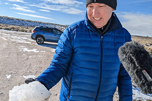 kevin perry holding block of ice