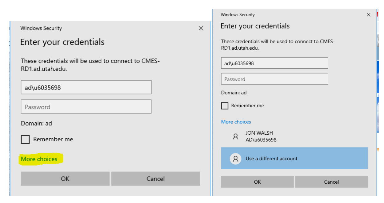 Credentials log in screen