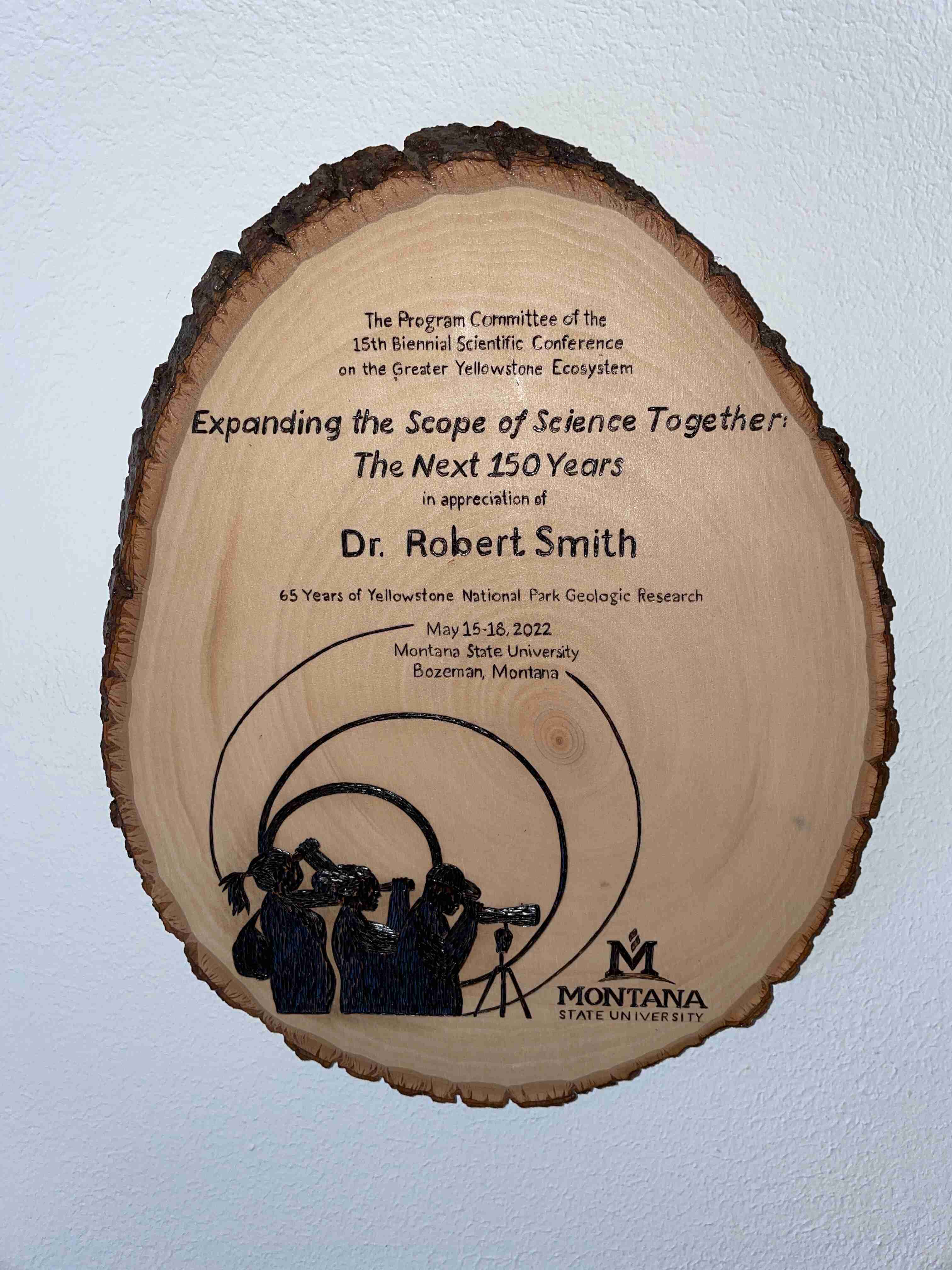 Bob Smith's award for work and research on Yellowstone National Park